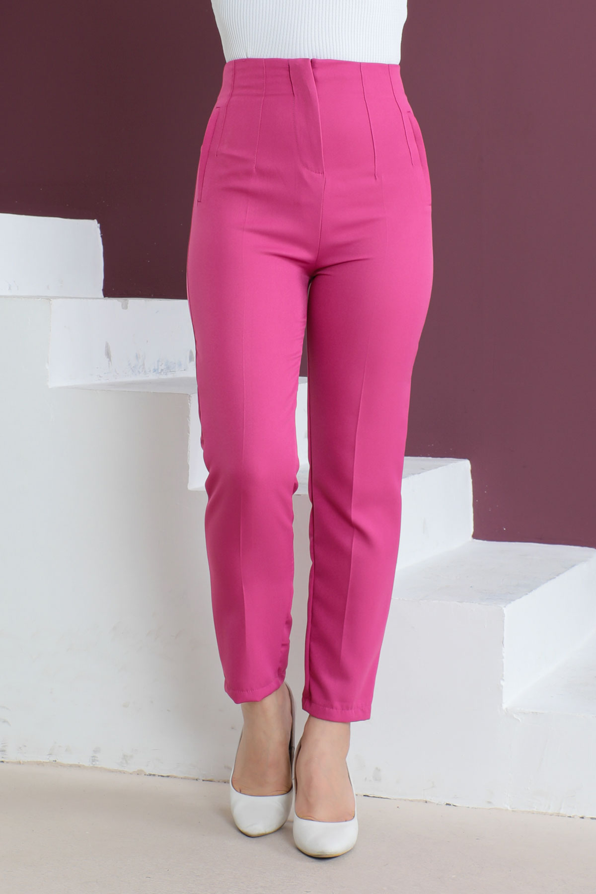 Tesettür Dünyası - Üstü Pat Detaylı Pantolon TSD230422 Pembe