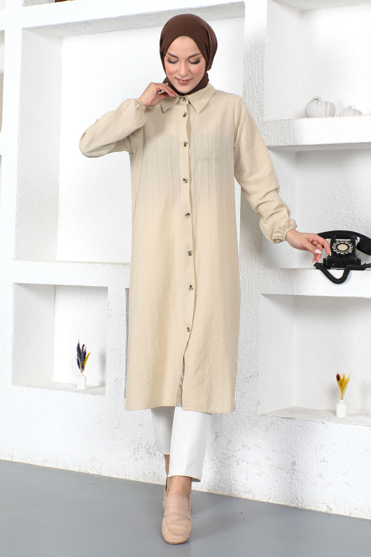 Tesettür Dünyası - Uzun Boy Tunik TSD230359 Bej