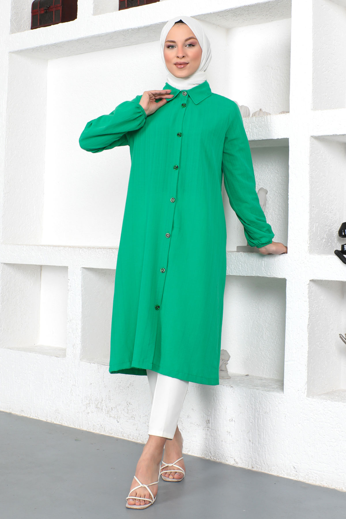 Tesettür Dünyası - Uzun Boy Tunik TSD230359 Benetton Yeşili