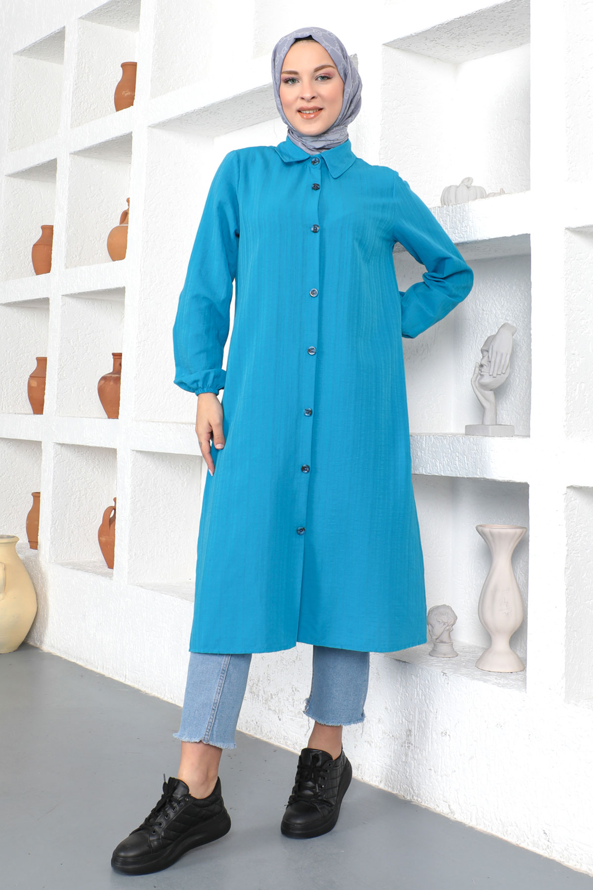 Tesettür Dünyası - Uzun Boy Tunik TSD230359 Mavi