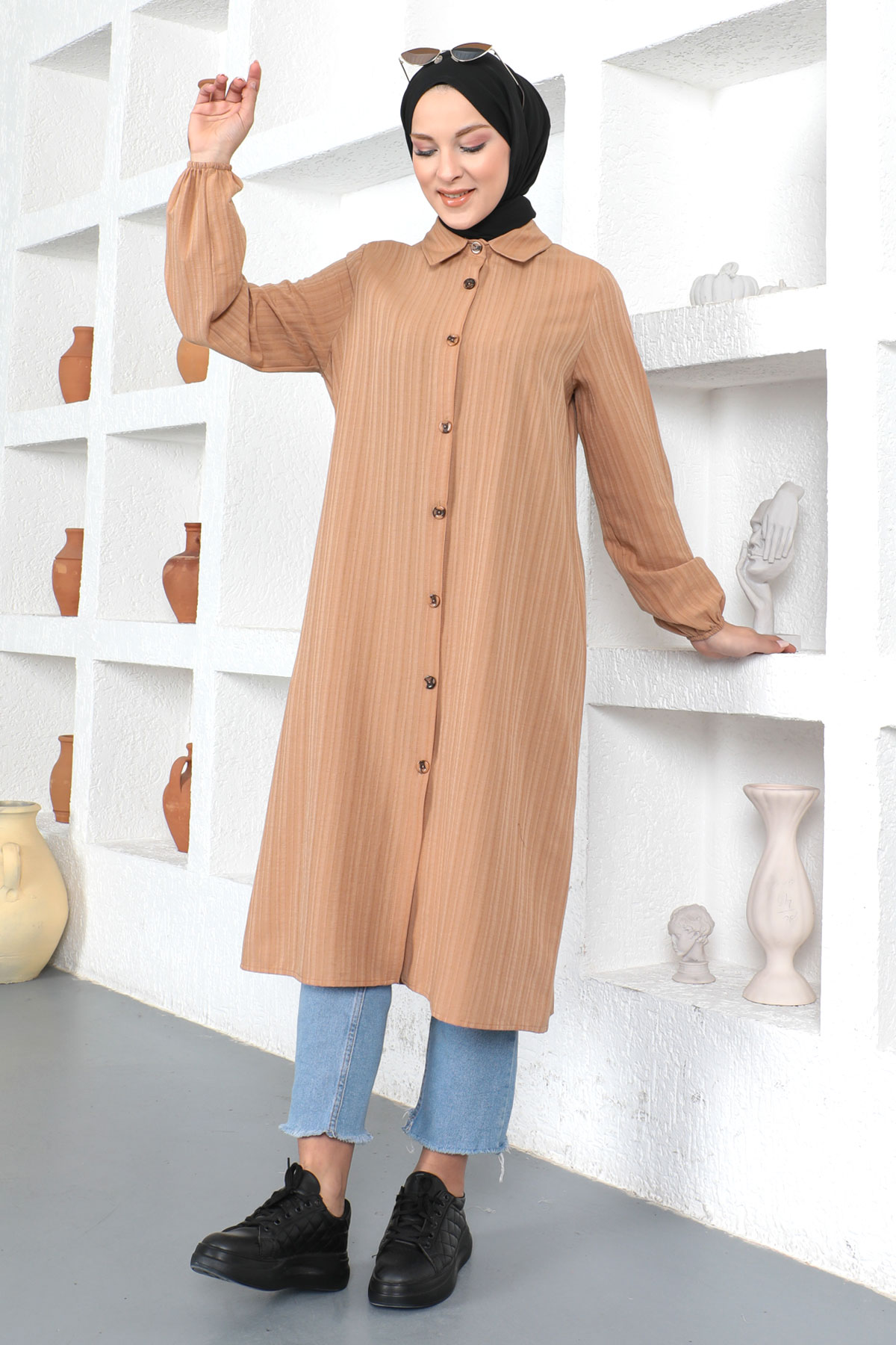 Tesettür Dünyası - Uzun Boy Tunik TSD230359 Taba
