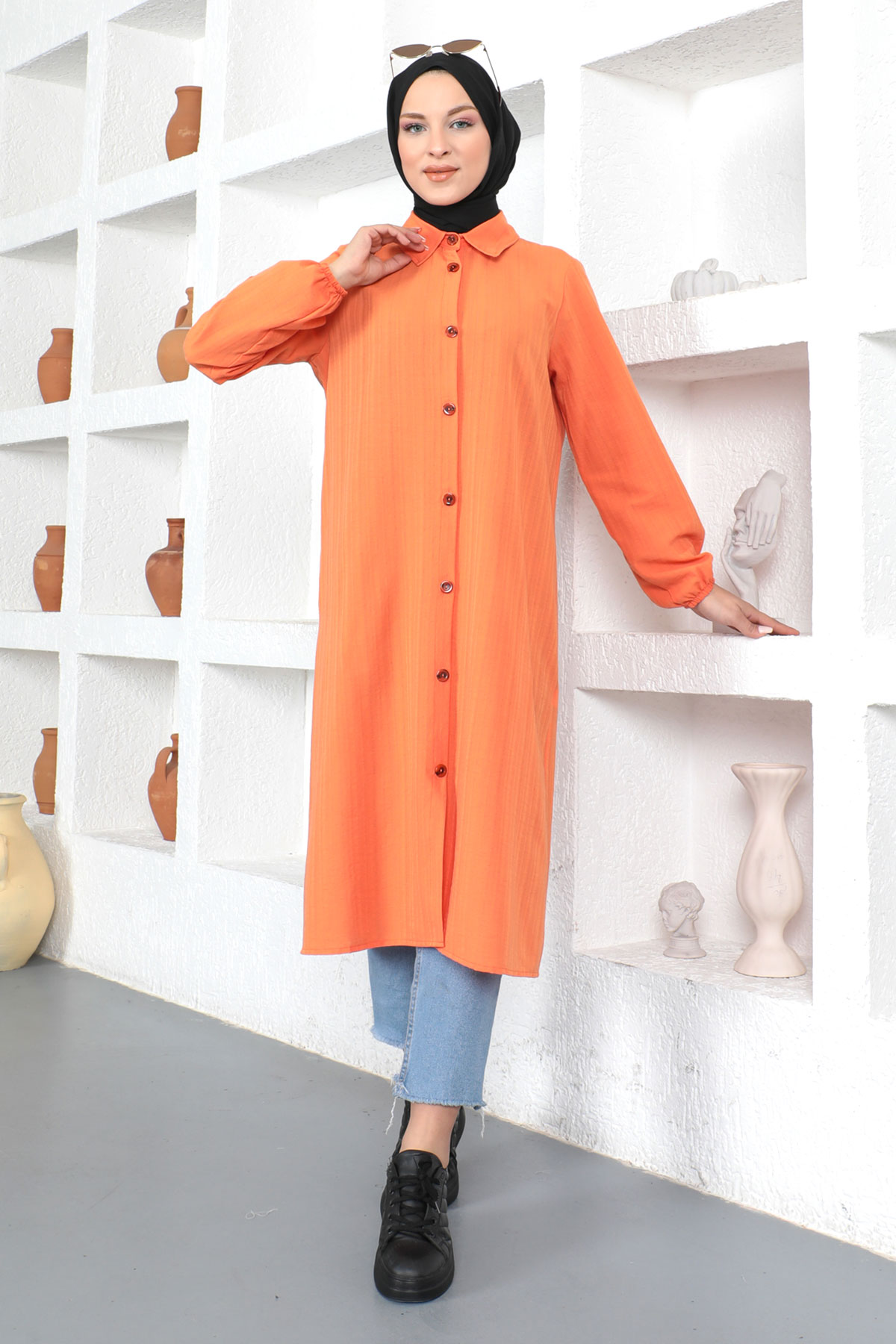 Tesettür Dünyası - Uzun Boy Tunik TSD230359 Turuncu
