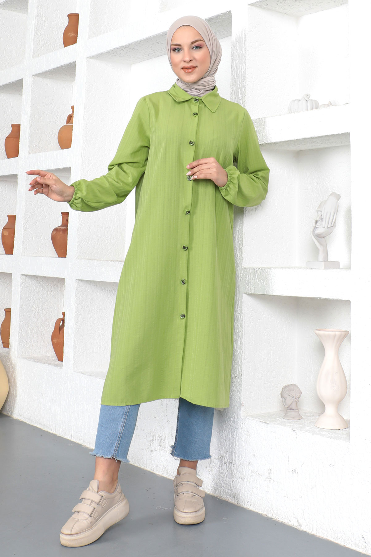 Tesettür Dünyası - Uzun Boy Tunik TSD230359 Yeşil