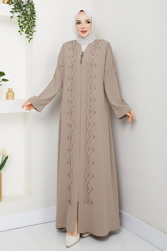 V Yaka Abaya TSD250123 Bej - Tesettür Dünyası