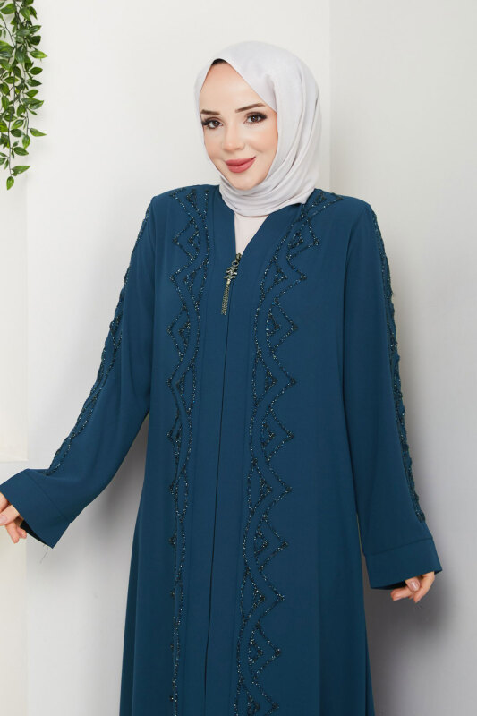V Yaka Abaya TSD250123 İndigo - Tesettür Dünyası (1)