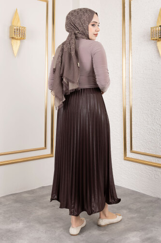 Volanlı Deri Görünümlü Etek TSD250155 Acı Kahve - 5