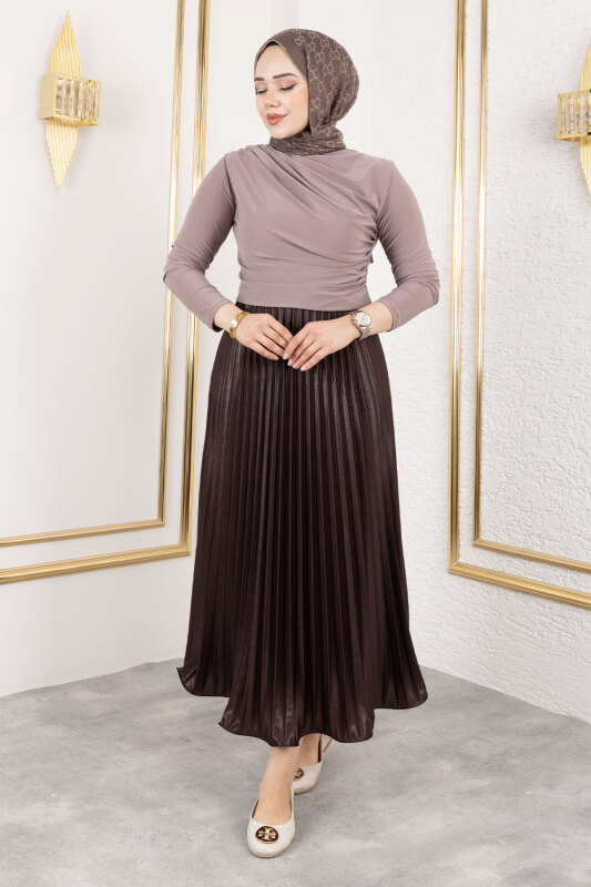 Volanlı Deri Görünümlü Etek TSD250155 Acı Kahve - 1