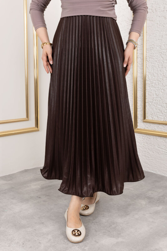 Volanlı Deri Görünümlü Etek TSD250155 Acı Kahve - 4