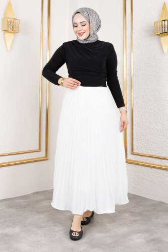 Volanlı Deri Görünümlü Etek TSD250155 Beyaz 