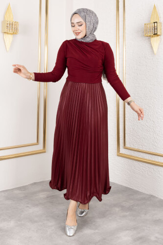 Volanlı Deri Görünümlü Etek TSD250155 Bordo 