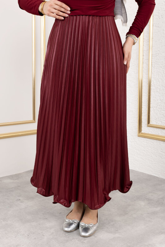 Volanlı Deri Görünümlü Etek TSD250155 Bordo - 3