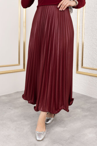 Volanlı Deri Görünümlü Etek TSD250155 Bordo - 4