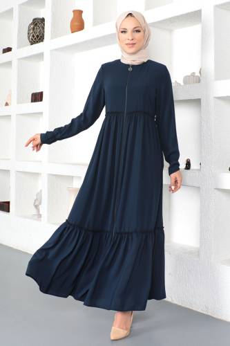 Volanlı Tesettür Ferace TSD230335 Lacivert - 3