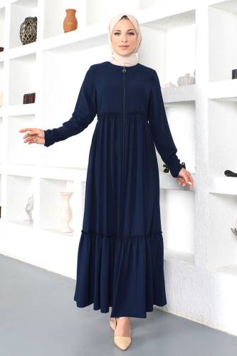 Volanlı Tesettür Ferace TSD230335 Lacivert 