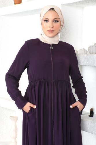 Volanlı Tesettür Ferace TSD230335 Mürdüm - 2