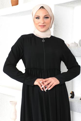 Volanlı Tesettür Ferace TSD230335 Siyah - Tesettür Dünyası (1)