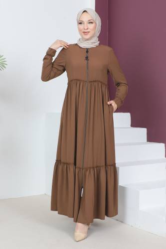 Volanlı Tesettür Ferace TSD230335 Taba 