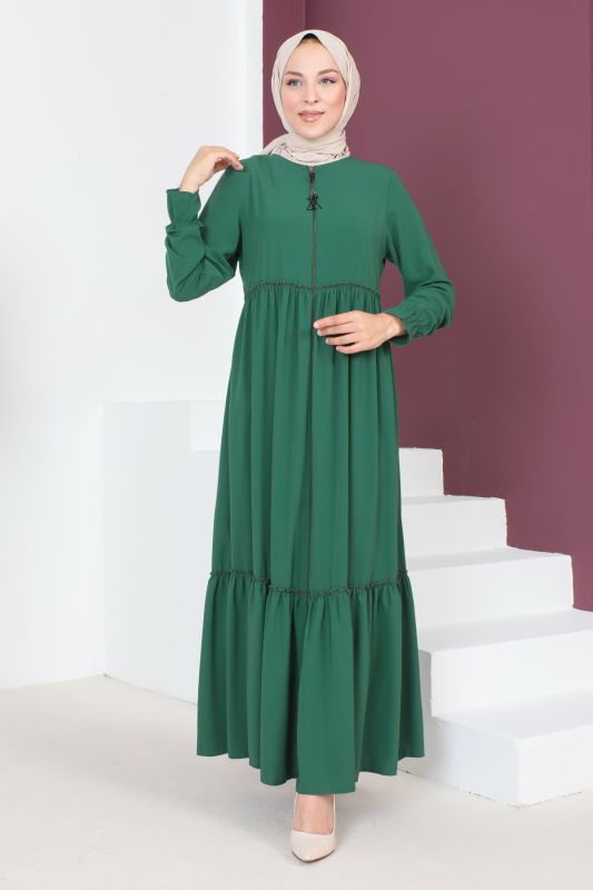 Volanlı Tesettür Ferace TSD230335 Yeşil - Tesettür Dünyası