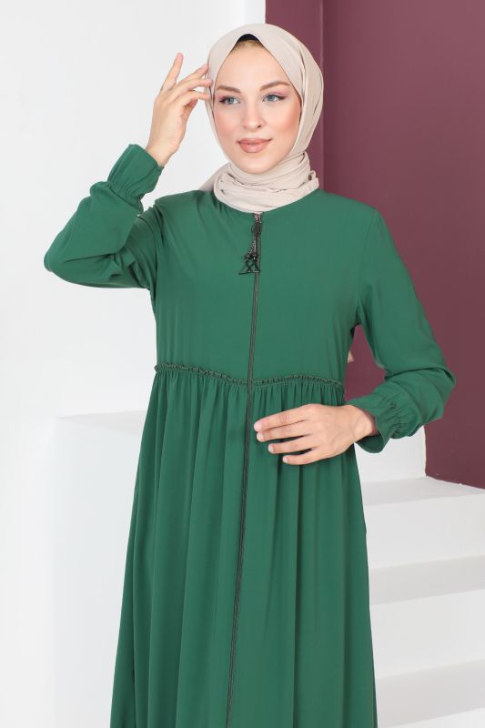 Volanlı Tesettür Ferace TSD230335 Yeşil - Tesettür Dünyası (1)