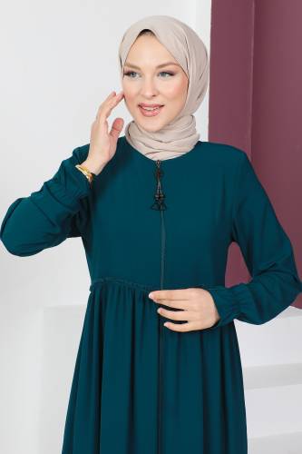 Volanlı Tesettür Ferace TSD230335 Zümrüt - Tesettür Dünyası (1)