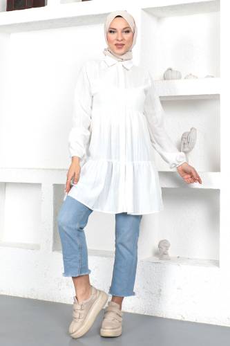 Volanlı Tunik TSD230370 Ekru 
