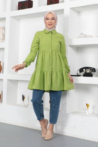 Volanlı Tunik TSD230370 Fıstık Yeşili - Tesettür Dünyası (1)