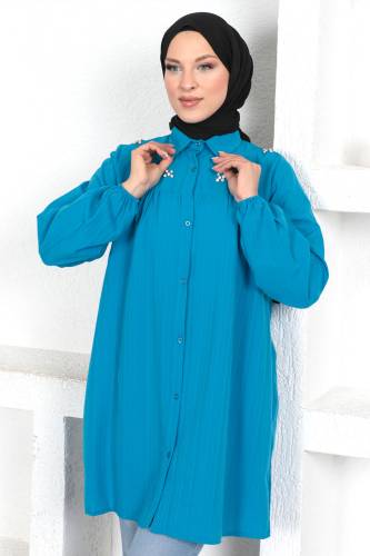 Omuzu Taşlı Tunik TSD230371 Mavi - Tesettür Dünyası (1)