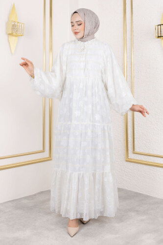 Lina Dantel İşlemeli Elbise TSD250154 Beyaz - 3