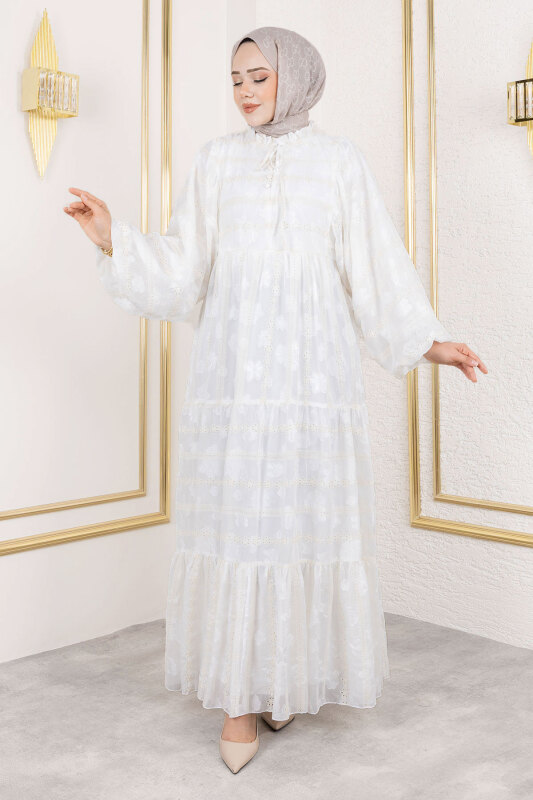 Lina Dantel İşlemeli Elbise TSD250154 Beyaz - 3