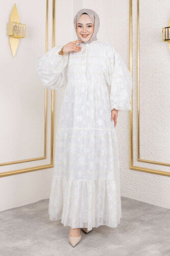 Lina Dantel İşlemeli Elbise TSD250154 Beyaz - 4