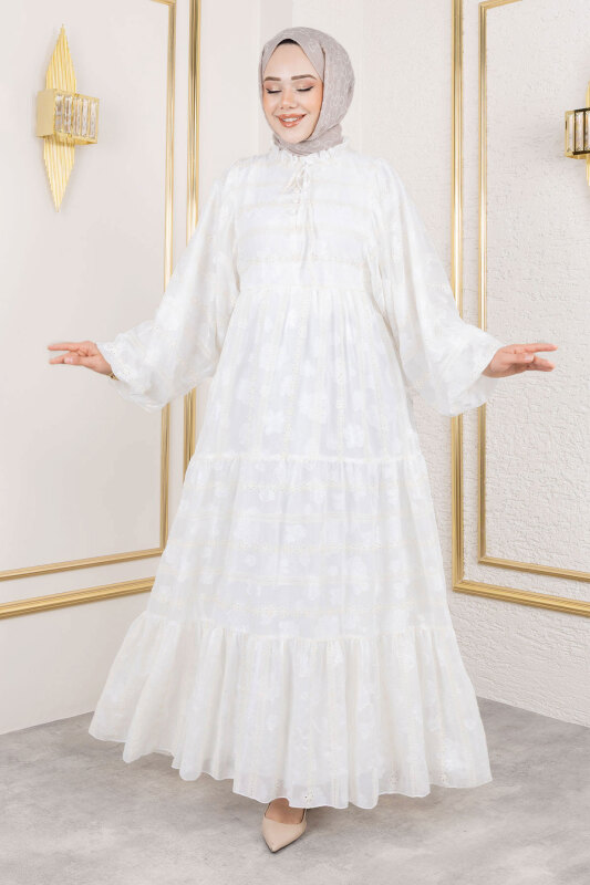 Lina Dantel İşlemeli Elbise TSD250154 Beyaz - 1