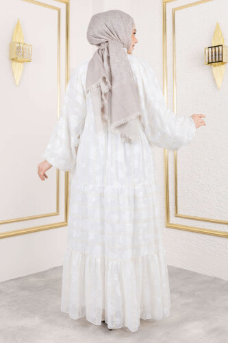 Lina Dantel İşlemeli Elbise TSD250154 Beyaz - 5