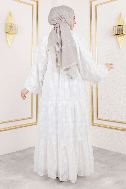 Lina Dantel İşlemeli Elbise TSD250154 Beyaz - 5