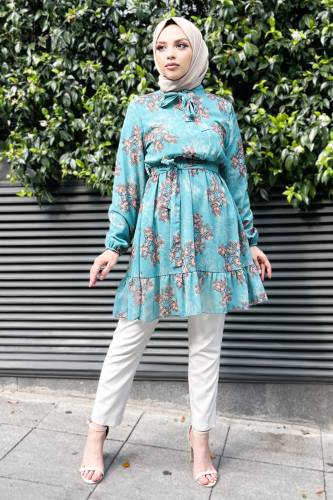 Yakası Bağlamalı Şifon Tunik TSD220807 Yeşil 