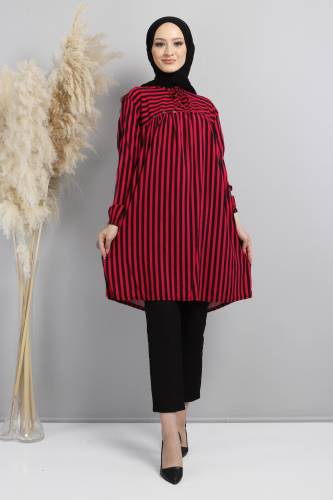 Yakası Bağlamalı Tunik TSD220633 Bordo 