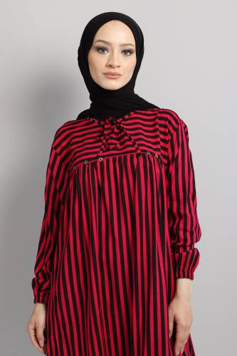 Yakası Bağlamalı Tunik TSD220633 Bordo - Tesettür Dünyası (1)
