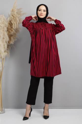 Yakası Bağlamalı Tunik TSD220633 Fuşya 