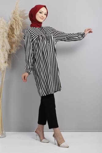 Yakası Bağlamalı Tunik TSD220633 Siyah 