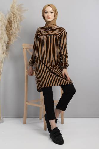 Yakası Bağlamalı Tunik TSD220633 Vizon 