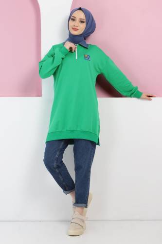 Yakası Kot Detaylı Sweatshirt TSD220415 Yeşil 