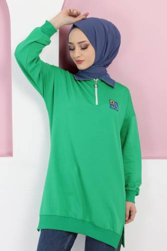 Yakası Kot Detaylı Sweatshirt TSD220415 Yeşil - 2