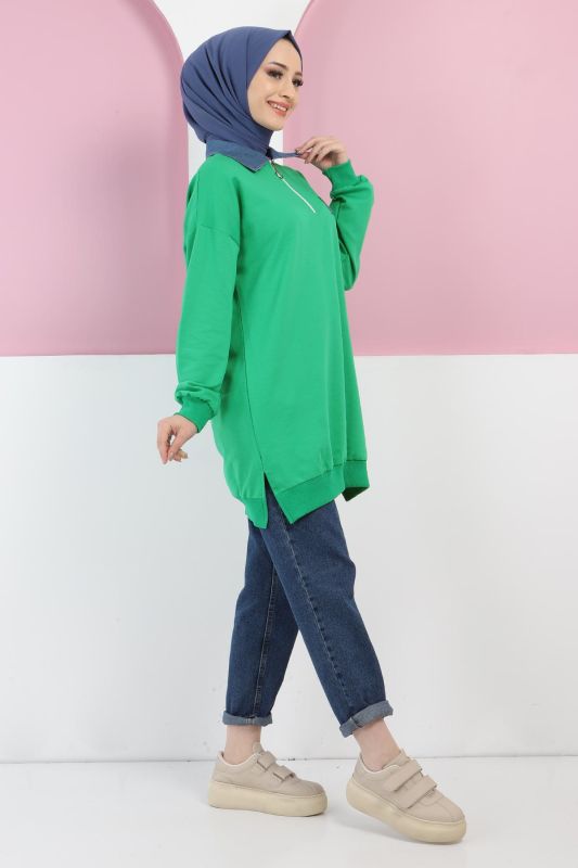 Yakası Kot Detaylı Sweatshirt TSD220415 Yeşil - 3