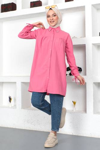 Yakası Taş Detaylı Tunik TSD230107 Pembe 