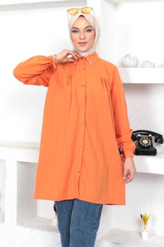 Yakası Taş Detaylı Tunik TSD230107 Turuncu - 1