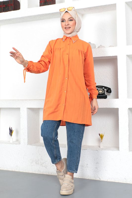 Yakası Taş Detaylı Tunik TSD230107 Turuncu - 2
