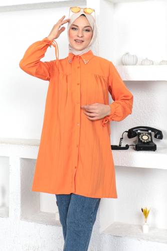 Yakası Taş Detaylı Tunik TSD230107 Turuncu - 3