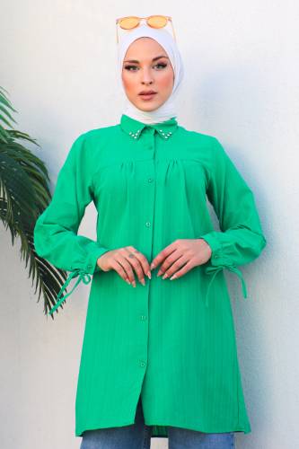 Yakası Taş Detaylı Tunik TSD230107 Yeşil 