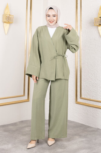 Yan Bağlamalı Kimono Takım TSD250200 Yeşil 