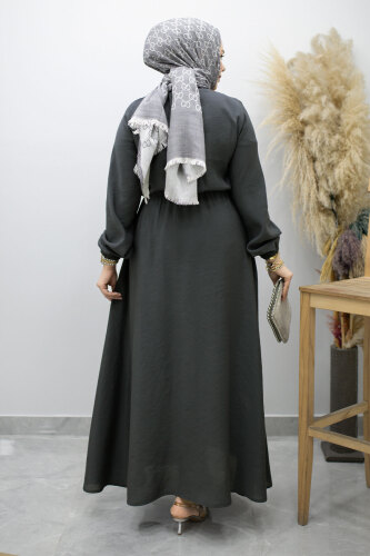 Yan Bağlamalı Toka Detaylı Elbise TSD260203 Füme - 6