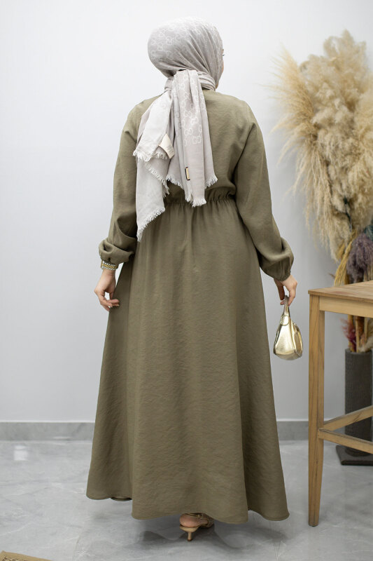 Yan Bağlamalı Toka Detaylı Elbise TSD260203 Haki - 6